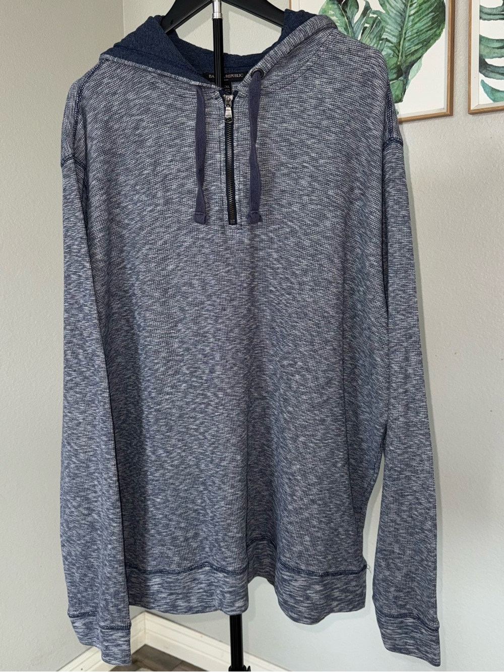 Banana Republic Men’s XXL Blue Marled Quarter-Zip Pullover Hoodie